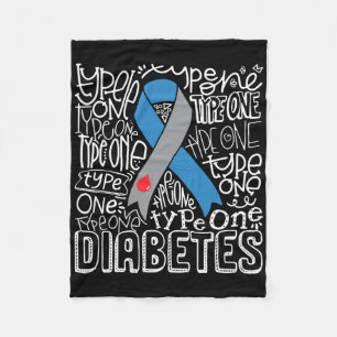 Graue und blaue Ribbon Typografie Typ 1 Diabetes A Fleecedecke
