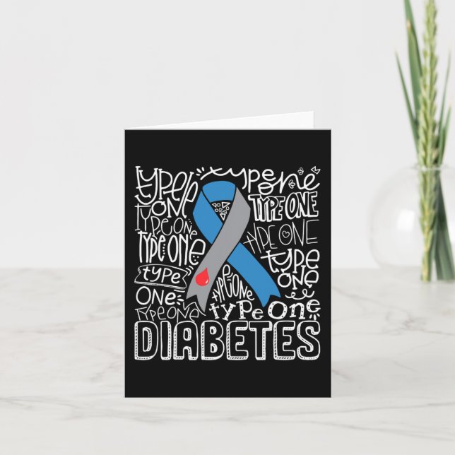 Graue und blaue Ribbon Typografie Typ 1 Diabetes A Karte (Vorderseite)