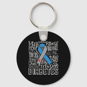 Graue und blaue Ribbon Typografie Typ 1 Diabetes A Schlüsselanhänger
