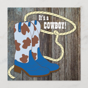 Graue und blaue Scheunen-hölzerne Cowboy-Babyparty Einladung