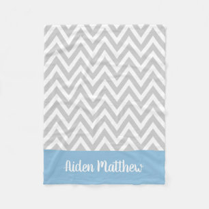 Graue und blaue Zickzack Babyname Mit Monogramm Fleecedecke