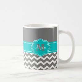 Graue und blaue Zickzack personalisierte Tasse
