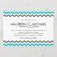 Graue und blaue Zickzack Zig Zag Hochzeit Einladun