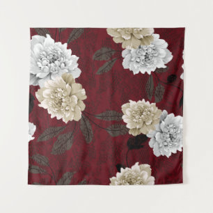 Graue und cremefarbene Vintage-Blumen mit Blattbüs Wandteppich