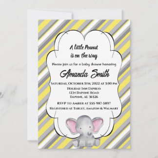 Graue und gelb gestreifte Elephant Baby Dusche Einladung
