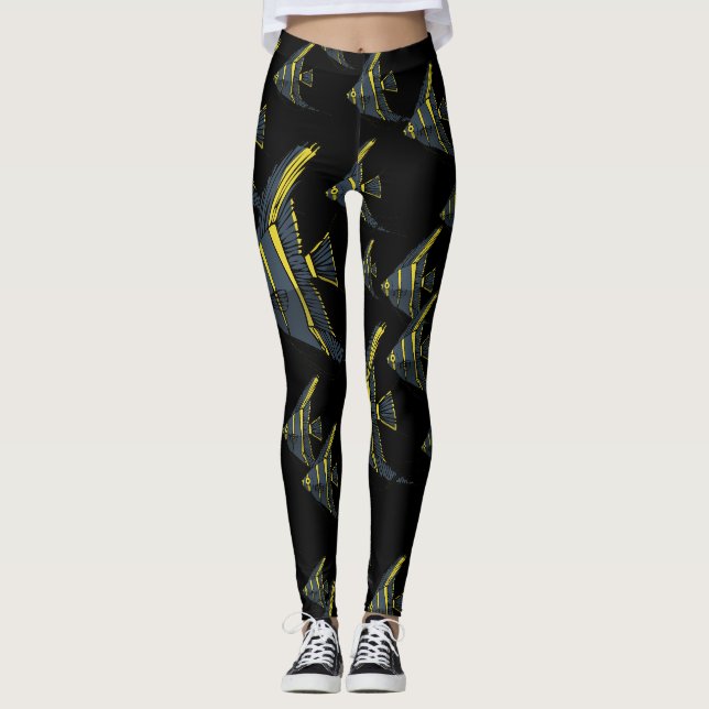 Graue und gelbe Angelfische Leggings (Vorderseite)