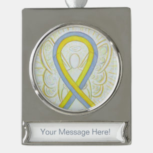 Graue und gelbe Awareness-Schleifen-Engel-Ornament Banner-Ornament Silber