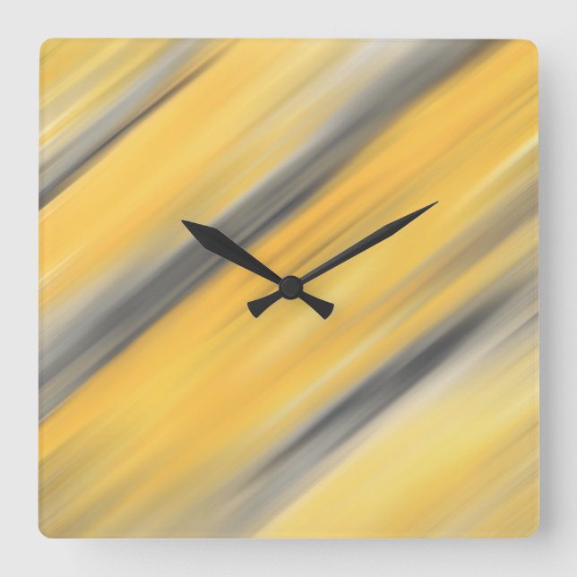 Graue und gelbe Diagonal Abstrakt Quadratische Wanduhr (Vorderseite)