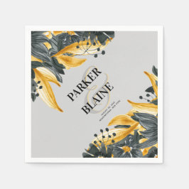 Graue und gelbe Flora Wasserfarbe Moderne Hochzeit Serviette