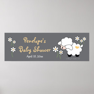 Graue und gelbe Herz-Lamm-Baby-Dusche Poster