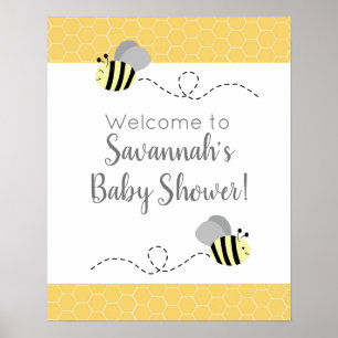 Graue und gelbe Hummel-Baby-Shower-Tafel Poster