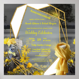 Graue und gelbe Tulpen, Gänse mit Sonnenuntergang Poster