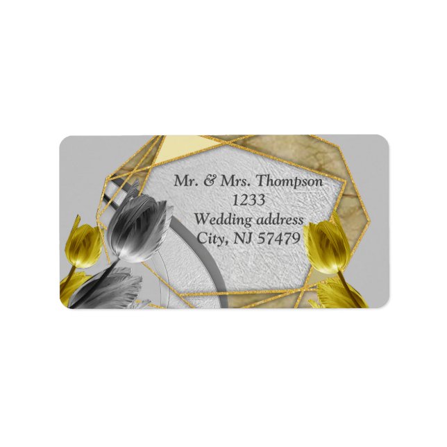 Graue und gelbe Tulpen mit Textur Adressaufkleber (Vorne)