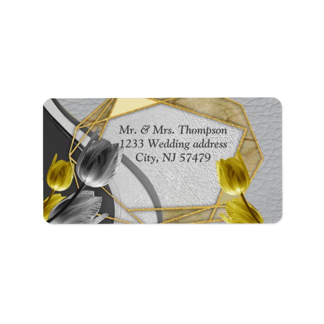 Graue und gelbe Tulpen mit Textur Adressaufkleber (Vorne)