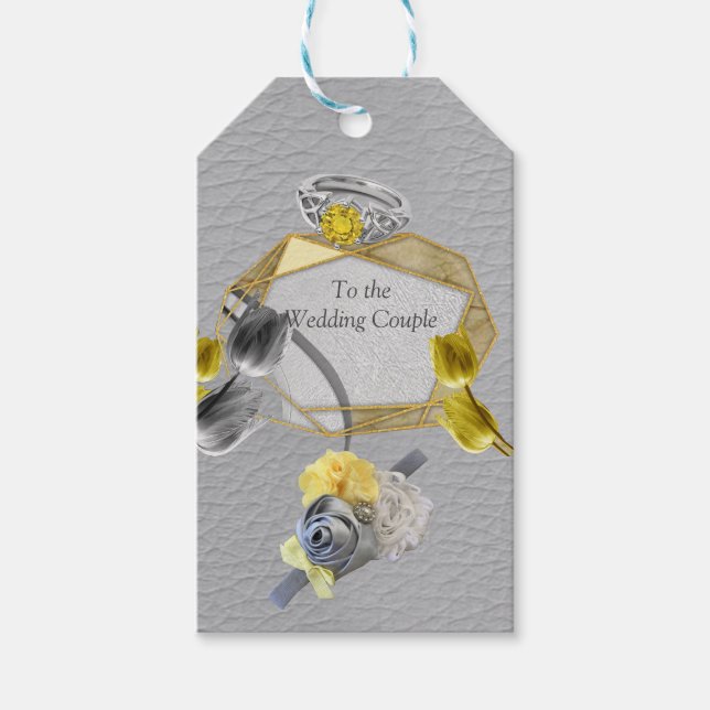 Graue und gelbe Tulpen mit Textur Geschenkanhänger (Vorderseite)