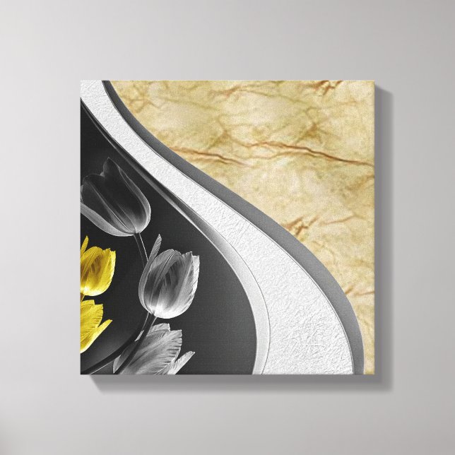 Graue und gelbe Tulpen mit Textur Leinwanddruck (Vorderseite)