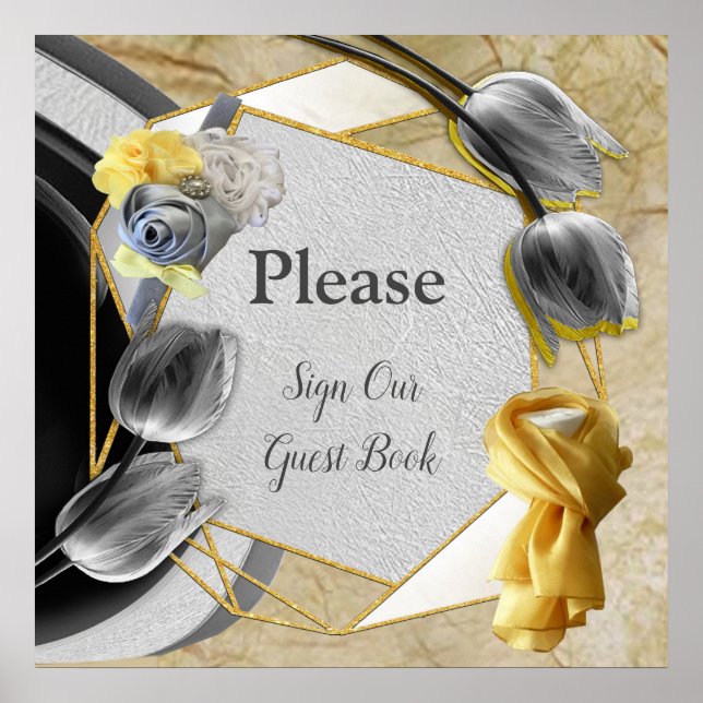 Graue und gelbe Tulpen mit Textur Poster (Vorne)