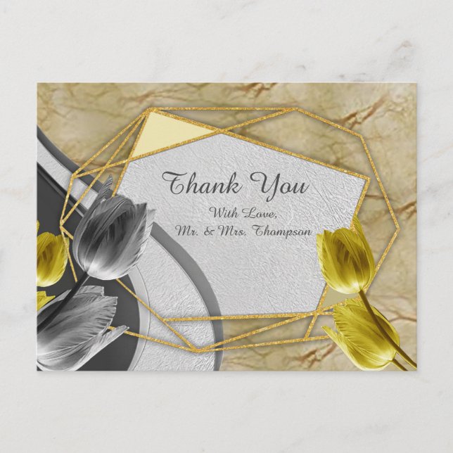 Graue und gelbe Tulpen mit Textur Postkarte (Vorderseite)