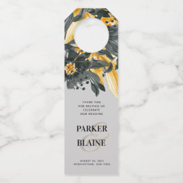 Graue und gelbe Wasserfarbe Blumenmodisch Moderne Flaschenanhänger