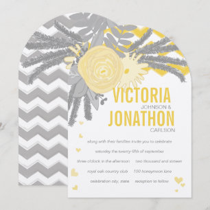Graue und gelbe Zick-Zack-Typografie-Hochzeit Einladung