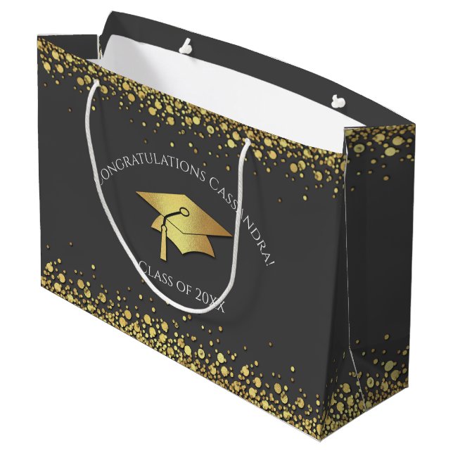 Graue und goldene Abschlussfeier Große Geschenktüte (Rückseite Schrägansicht)