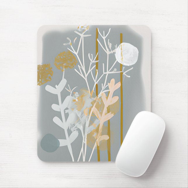 Graue und goldene abstrakte botanische Minimalkuns Mousepad (Mit Mouse)