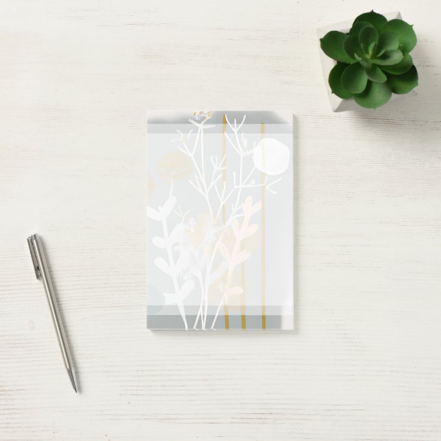 Graue und goldene abstrakte botanische Minimalkuns Post-it Klebezettel (Büro)
