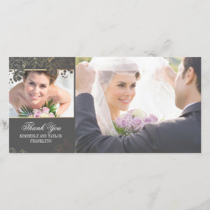Graue und goldene Blume Hochzeitskarten Dankeskarte