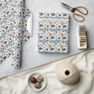 "Graue und goldene Blumen Geschenkpapier
