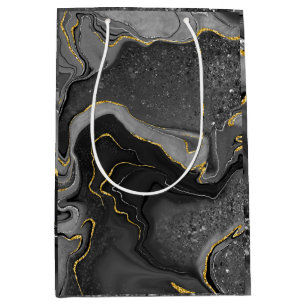 Graue und goldene Marmorgestaltung Mittlere Geschenktüte