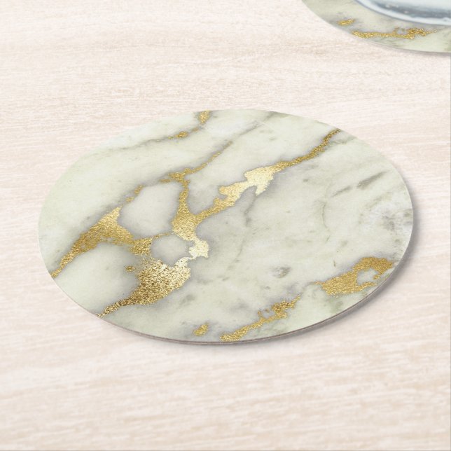 Graue und goldene Marmorsteine Runder Pappuntersetzer (Angewinkelt)