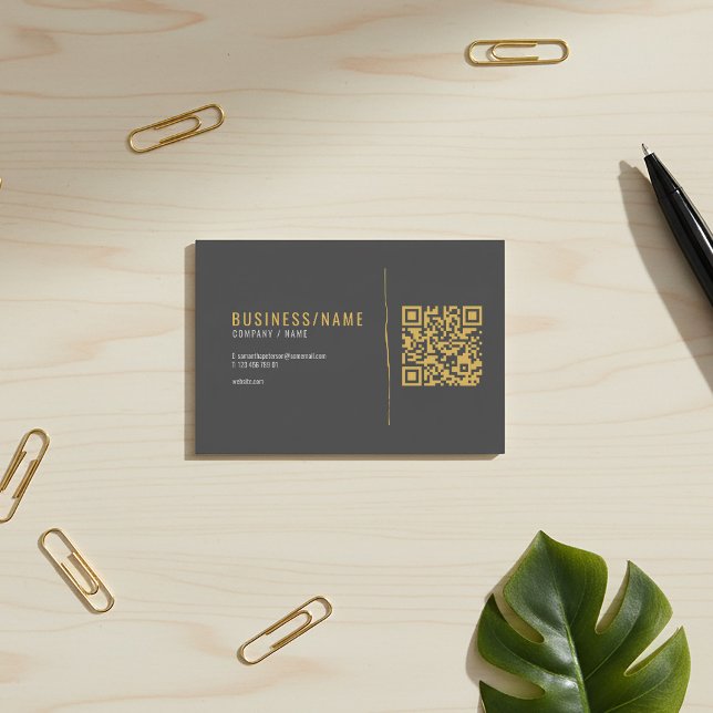 Graue und goldene QR-Code-Visitenkarte Visitenkarte (Gold QR Code business card)