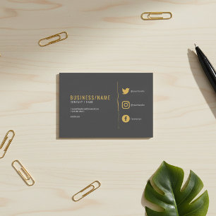 Graue und goldene Social-Media-Geschäftskarte. Ges Visitenkarte