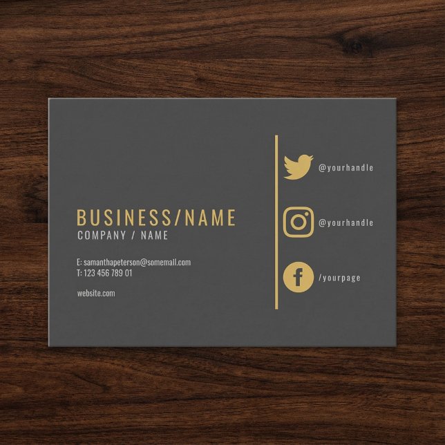 Graue und goldene Social Media Visitenkarte. Visitenkarte (Grey and gold social media business card. business card)