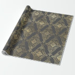 Graue und goldene Vintage Damaske Geschenkpapier<br><div class="desc">Graues und goldenes Paris Vintages Damastpapier.</div>