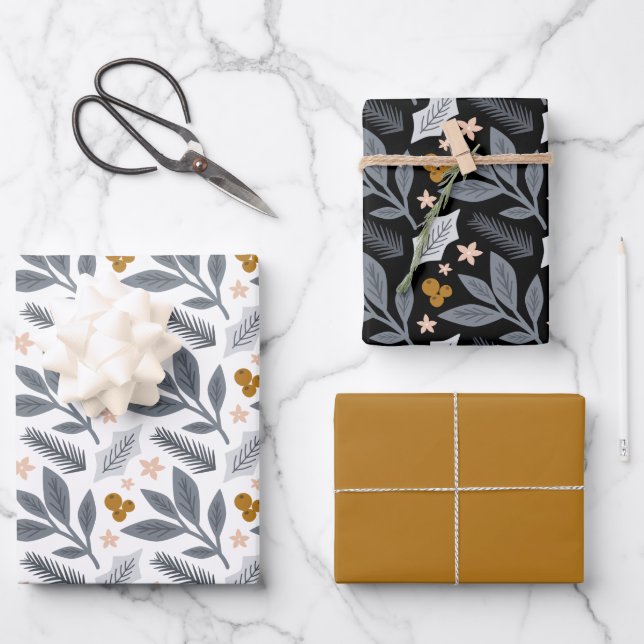 Graue und goldene Winterferien Geschenkpapier Set (Vorderseite)