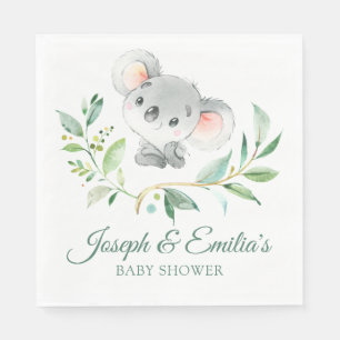 Graue und grüne Koala Babydusche Geschlecht Neutra Serviette