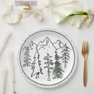 Graue und grüne Minimalistische Outdoorgebirge Bäu Pappteller