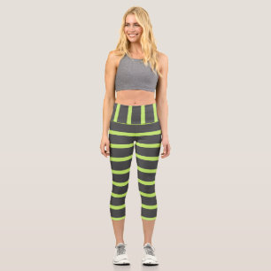 Graue und grüne Streifen Capri Leggings