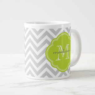 Graue und grüne Zickzack Monogramm Jumbo-Tasse