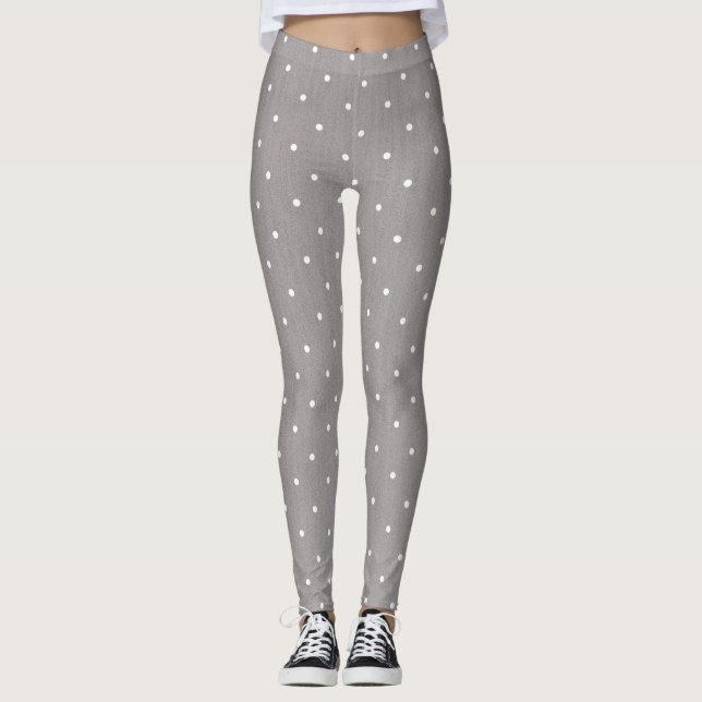 Graue und kleine weiße Polka Dots Chic Lounge oder Leggings (Vorderseite)