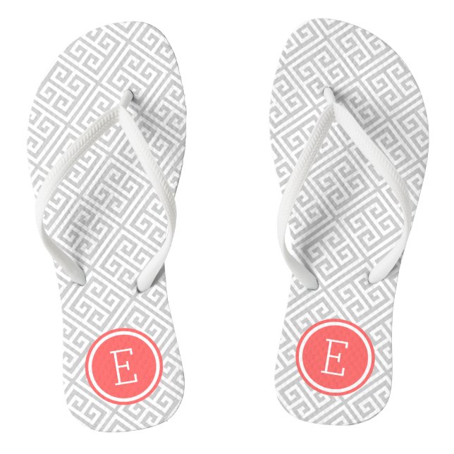Graue und korallengriechische Schlüsselmonogramm Flip Flops (Fußbett)