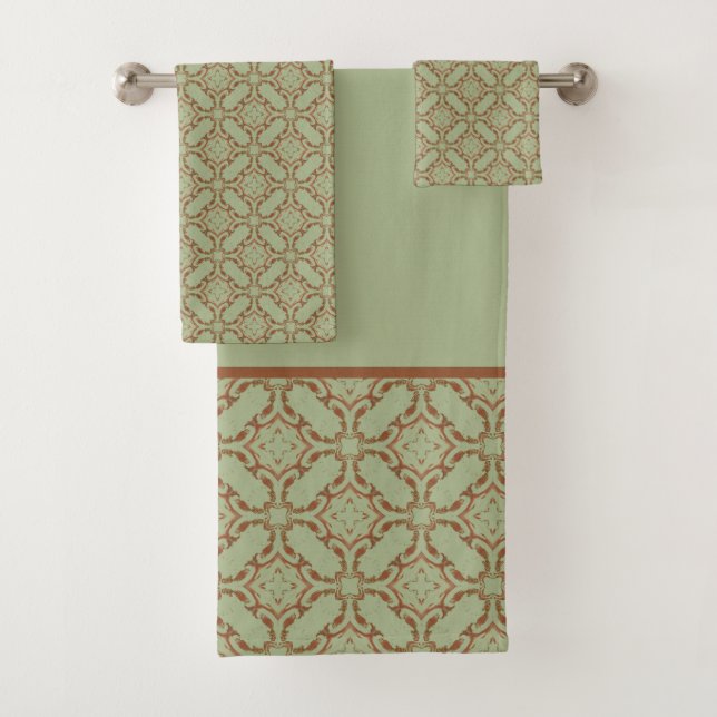 Graue und kupferfarbene Orangenschleife Badhandtuch Set (Insitu)