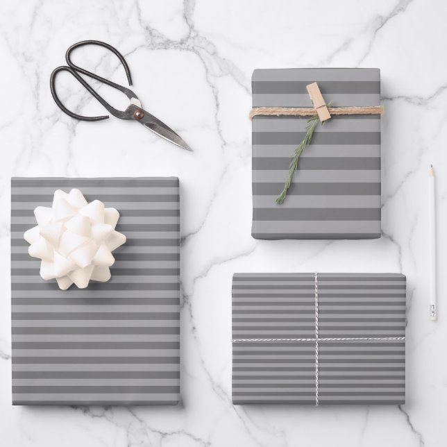 Graue und leichte graue Streifen Geschenkpapier Set (Vorderseite)