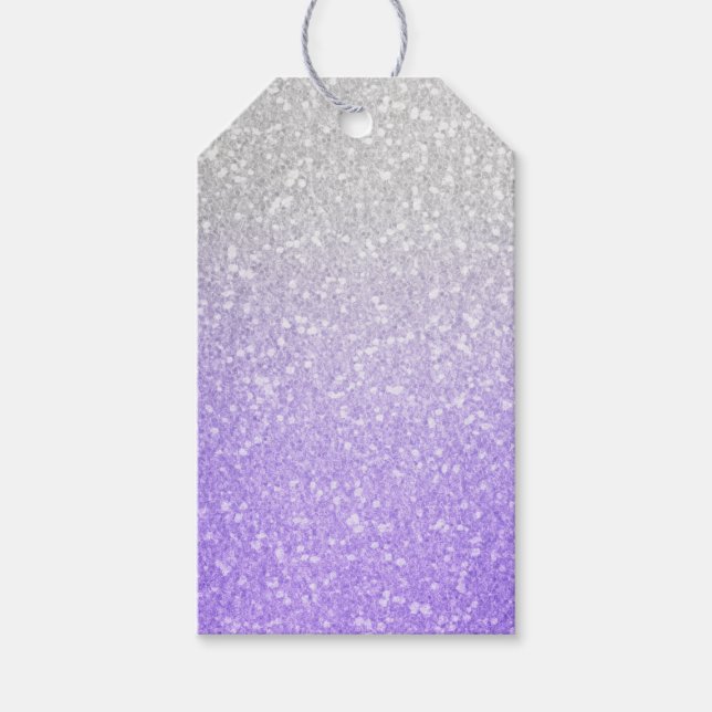 Graue und Lila Glitzer-Abbildung Geschenkanhänger (Vorderseite)