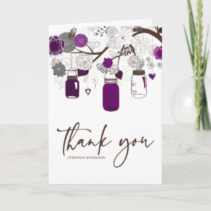 Graue und Lila Mason Jars Wedding Dankeschön Card Dankeskarte
