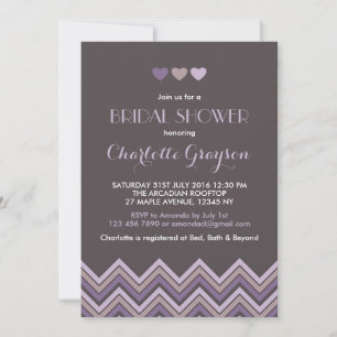 Graue und Lila Zickzack Brautdusche Einladung