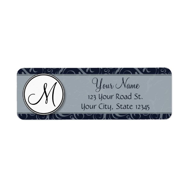 Graue und Navy Floral Wisps & Stripes mit Monogram (Vorne)
