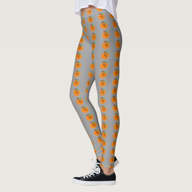 Graue und Orange Halloween Pumpkins Leggings (Links)