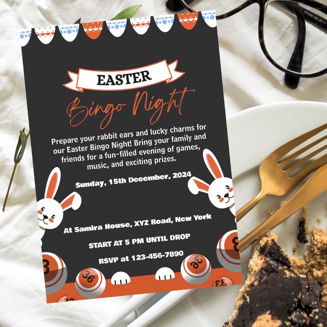 Graue und orange Moderne Bingo Nacht Einladung (Von Creator hochgeladen)